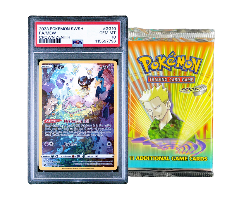 *DOUBLE BANGER* PSA 10 2023 MEW CROWN ZENITH + GYM HEROES BOOSTER PACK (LT. SURGE)