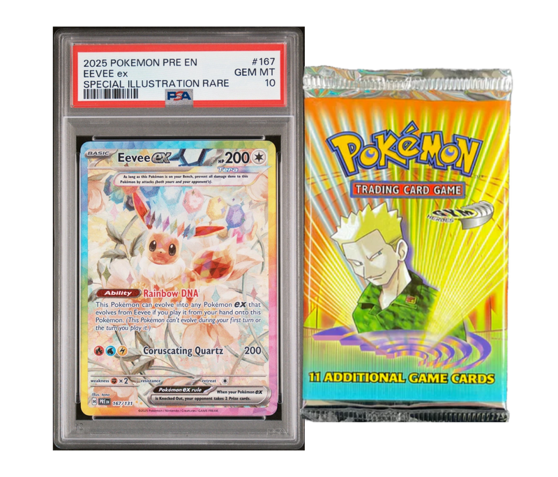 *DOUBLE BANGER* PSA 10 2025 EEVEE EX SIR + GYM HEROES BOOSTER PACK (LT. SURGE)